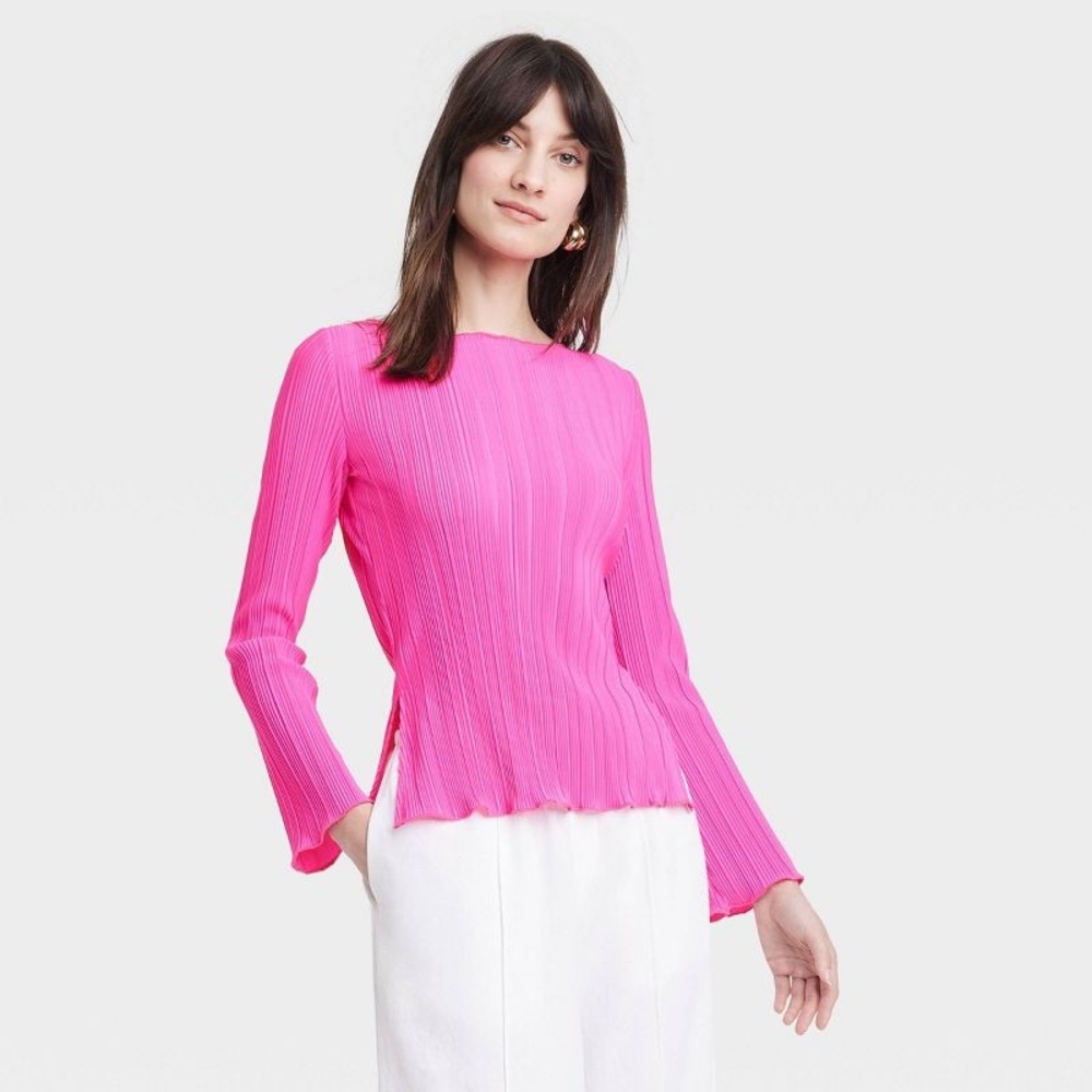 NWOT A New Day Women's Long Sleeve Plisse Top